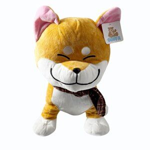 Goffa Smiling Shiba Inu Plush Japanese Dog With Scarf 15" Super Soft Stuffed Toy
